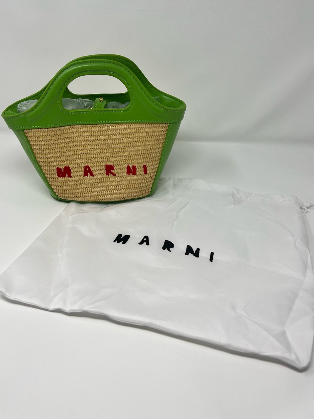 Marni Tropicalia Micro Raffia Leather Top Handle Bag Green - Picture 11 of 11